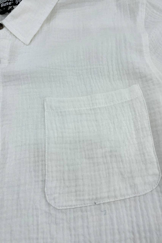 Men's White Cotton Gauze Button Down Longsleeve
