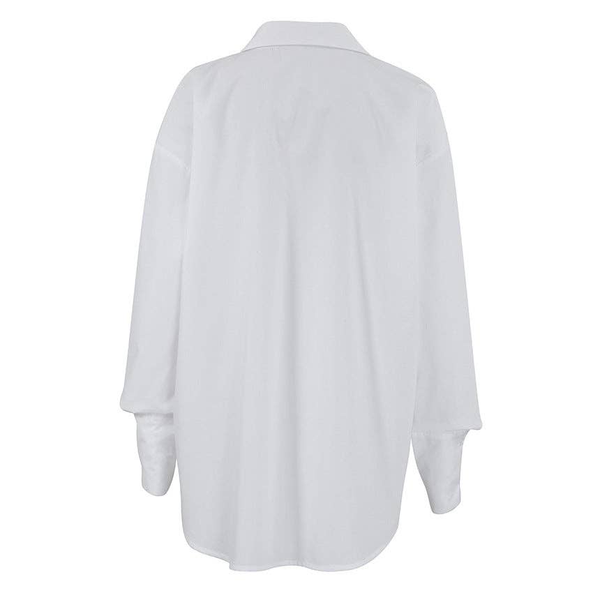 White Lapel Collar Button Down Fit Daily Shirt