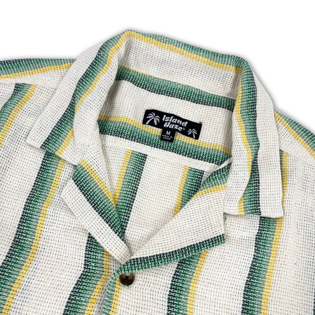 Men's Green Textured Stripe S/S Woven Shirt