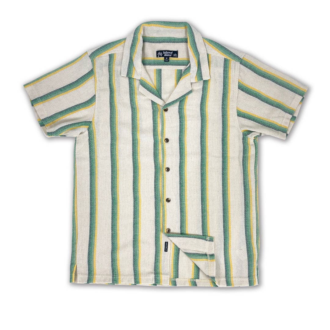 Men's Green Textured Stripe S/S Woven Shirt