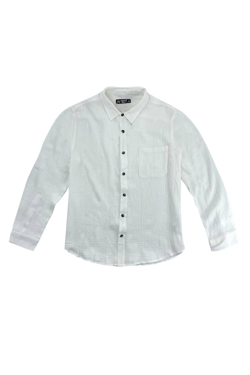 Men's White Cotton Gauze Button Down Longsleeve