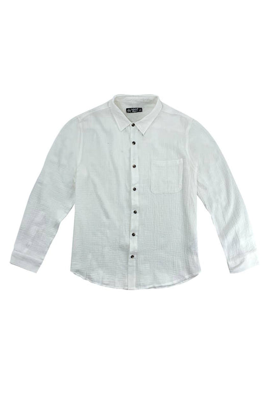 Men's White Cotton Gauze Button Down Longsleeve