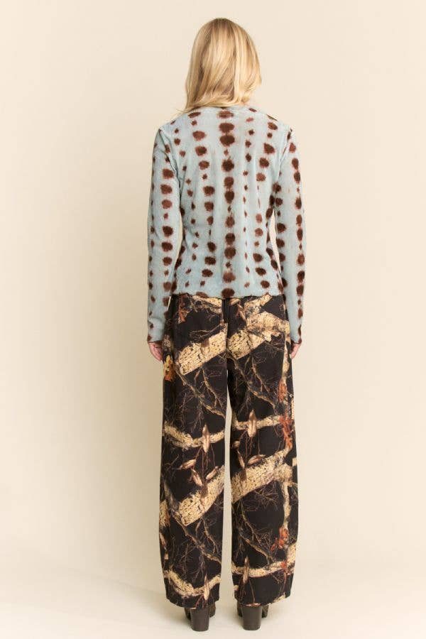 Blue Dot Mesh Tie Dye Long Sleeve Top