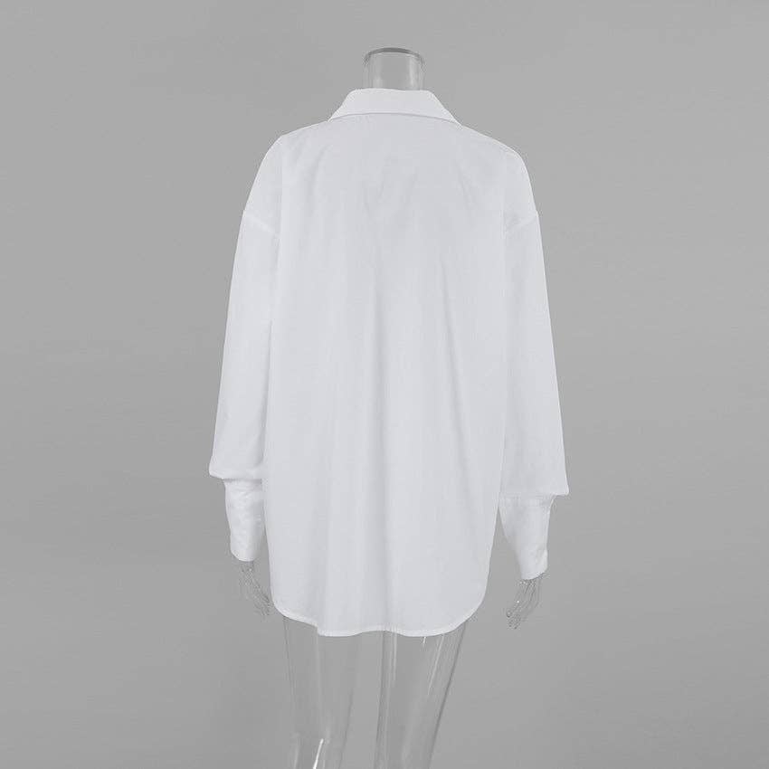 White Lapel Collar Button Down Fit Daily Shirt