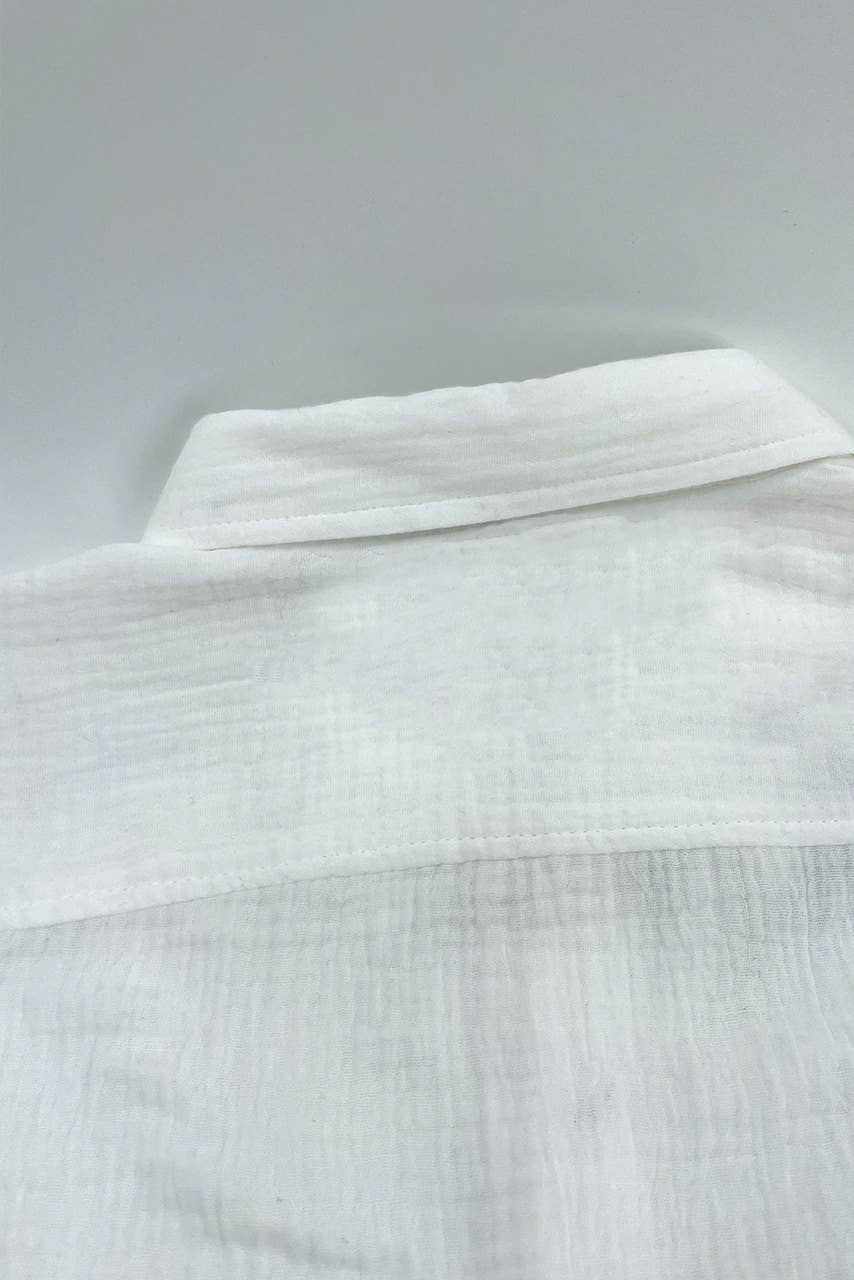 Men's White Cotton Gauze Button Down Longsleeve