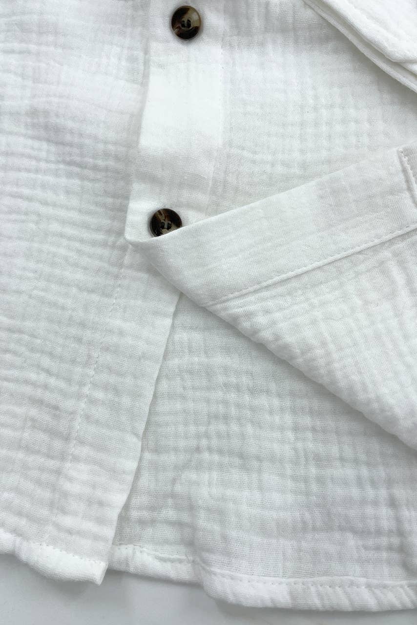 Men's White Cotton Gauze Button Down Longsleeve