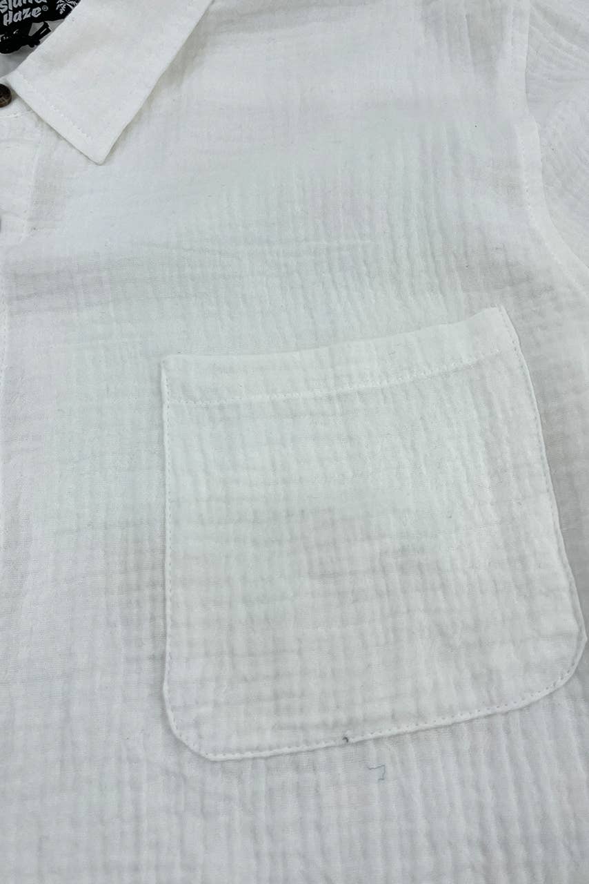 Men's White Cotton Gauze Button Down Longsleeve