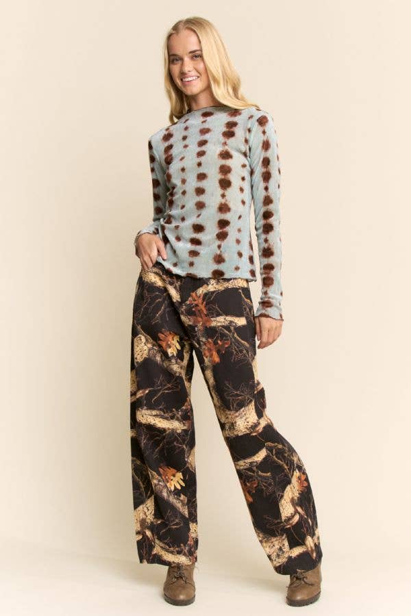 Blue Dot Mesh Tie Dye Long Sleeve Top