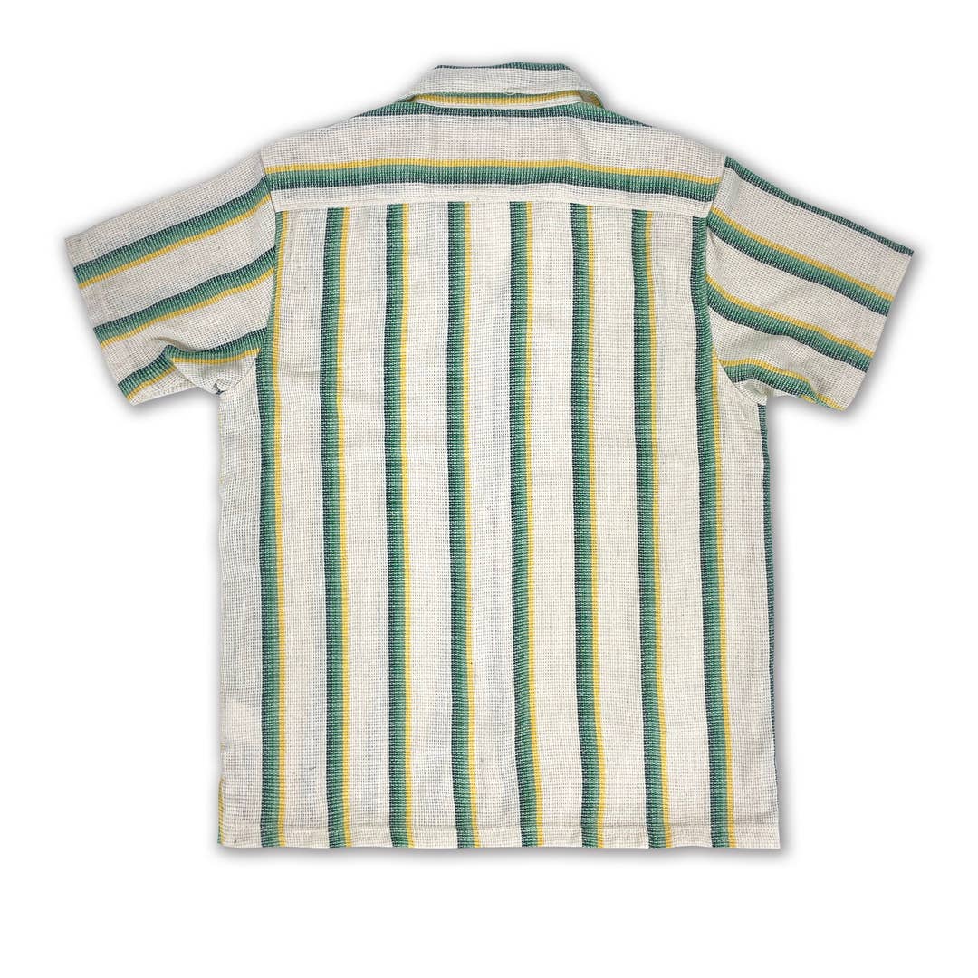 Men's Green Textured Stripe S/S Woven Shirt