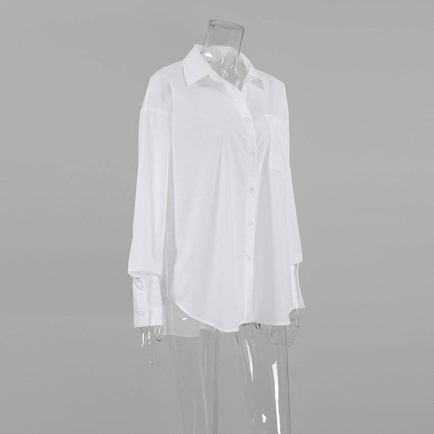 White Lapel Collar Button Down Fit Daily Shirt